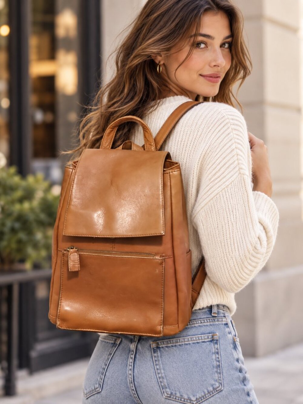 Authentic Tan Brown Leather HOBO Brand Backpack - So Cute!
